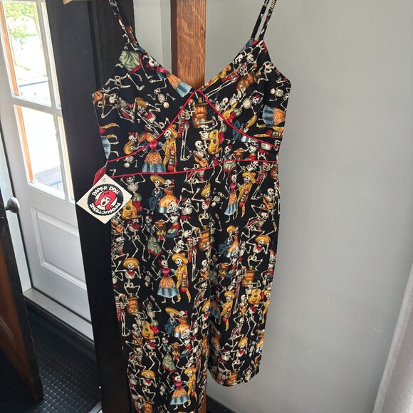 Partying skeletons /Day of the Dead dress by Paper Doll Productions XS - Picture 1 of 11